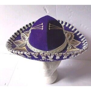 Vintage Salazar Yepez Mexican Sombrero Mariachi Hat Purple Velvet 11 Inches